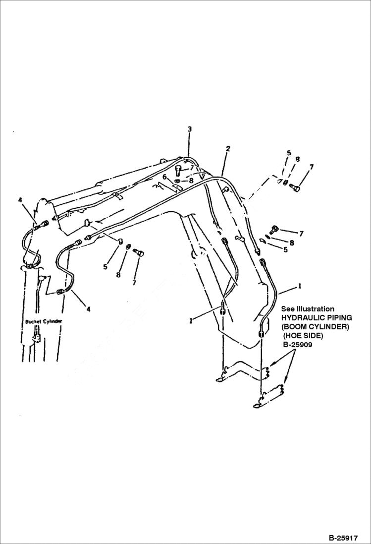 Схема запчастей Bobcat 116 - HYDRAULIC PIPING (BUCKET CYLINDER LINE)(HOE SIDE) WORK EQUIPMENT