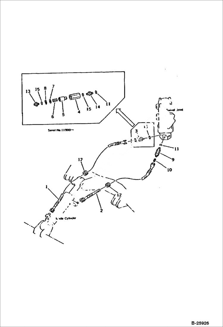 Схема запчастей Bobcat 116 - HYDRAULIC PIPING (BLADE CYLINDER LINE) (ATTACHMENT SIDE) WORK EQUIPMENT