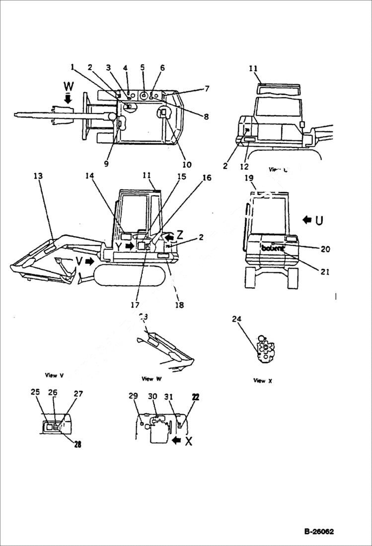 Схема запчастей Bobcat 76 - DECALS (FOR CANOPY) ACCESSORIES & OPTIONS