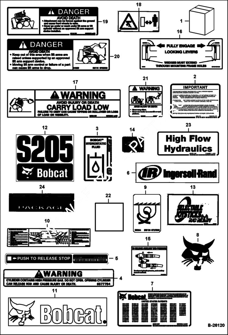Схема запчастей Bobcat S-Series - DECALS (Outside) ACCESSORIES & OPTIONS