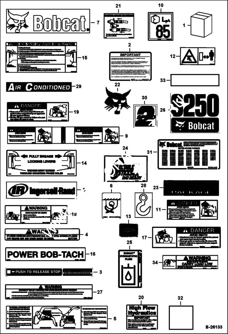 Схема запчастей Bobcat S-Series - DECALS (Outside) ACCESSORIES & OPTIONS