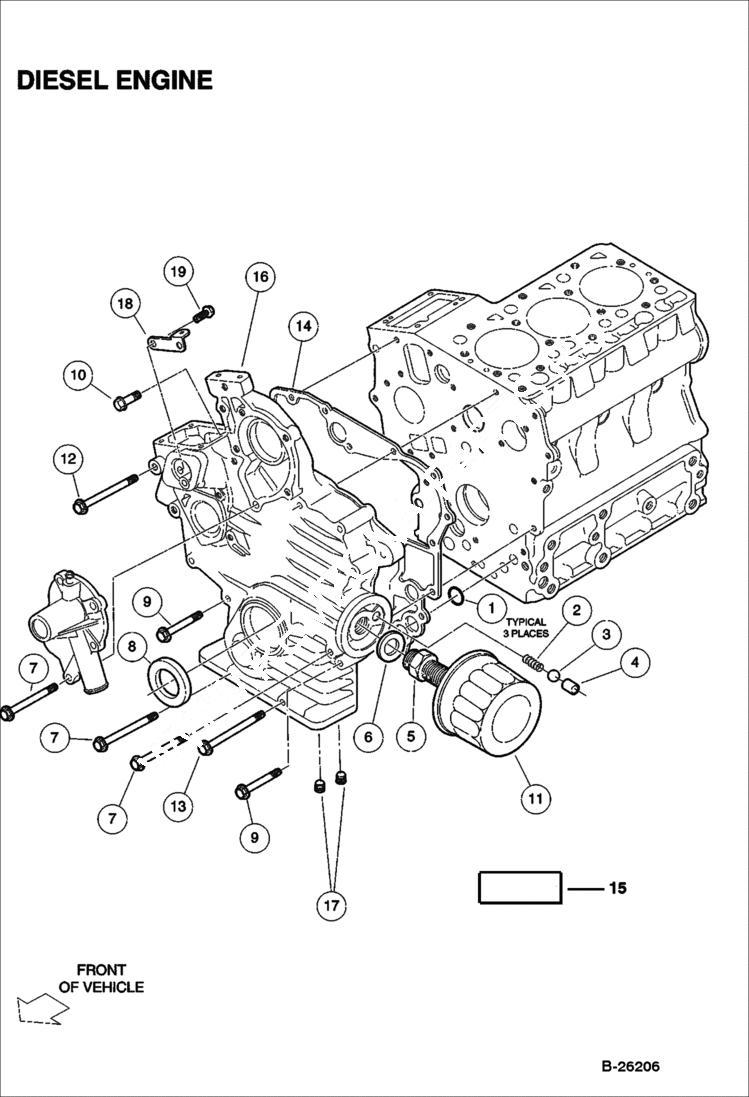 Схема запчастей Bobcat 2200 - GEAR CASE Tier II 2353 11569 & Above POWER UNIT