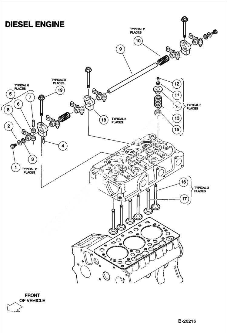 Схема запчастей Bobcat 2300 - VALVES & ROCKER ARMS Diesel POWER UNIT