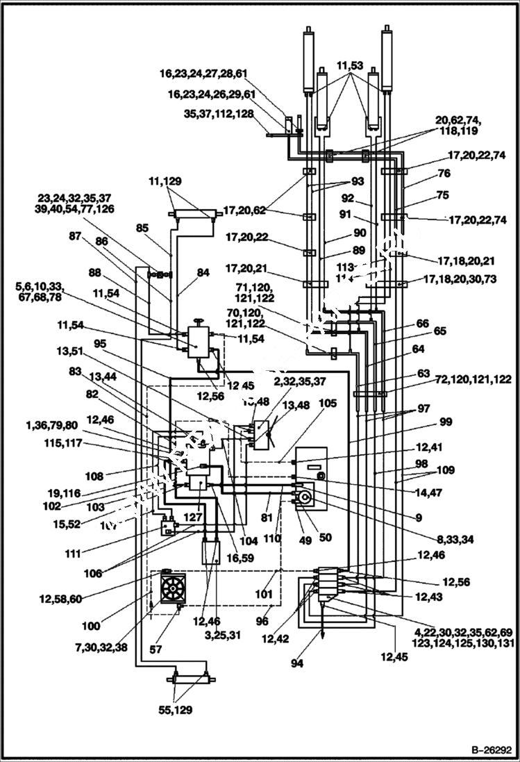 Схема запчастей Bobcat B200 - HYDRAULIC CIRCUITRY (B250) 5703 11070 & Below HYDRAULIC SYSTEM