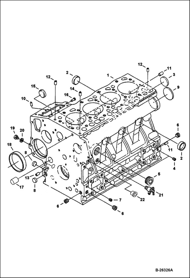 Схема запчастей Bobcat 428 - CRANKCASE Kubota - V1505-E3B - Interim Tier IV Replacement REPLACEMENT ENGINE