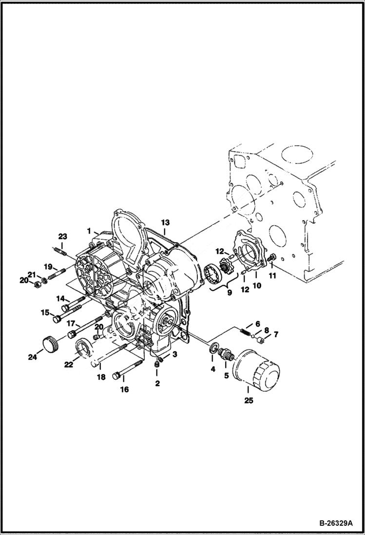 Схема запчастей Bobcat 428 - GEAR CASE & OIL FILTER Kubota - V1505-E3B - Interim Tier IV Replacement REPLACEMENT ENGINE
