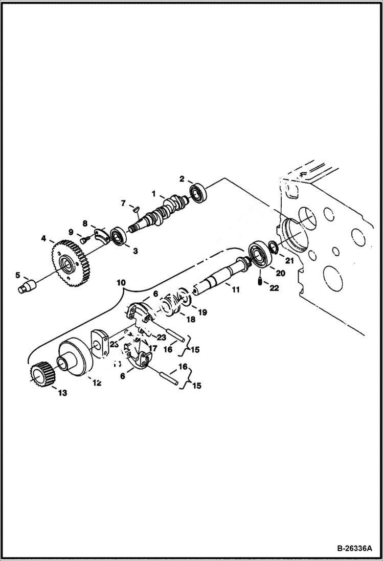 Схема запчастей Bobcat 425 - FUEL CAMSHAFT & GOVERNOR SHAFT Kubota - V1505-E3B - Interim Tier IV Replacement REPLACEMENT ENGINE