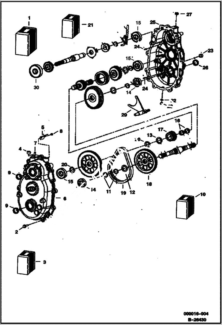 Схема запчастей Bobcat 2200 - TRANSMISSION GASOLINE VEHICLES (Early Design) DRIVE TRAIN