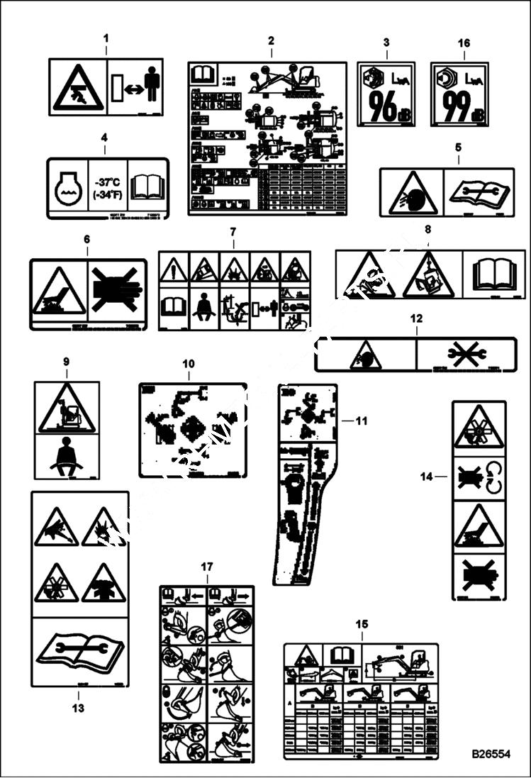 Схема запчастей Bobcat 334 - DECALS (ESA No-text) ACCESSORIES & OPTIONS
