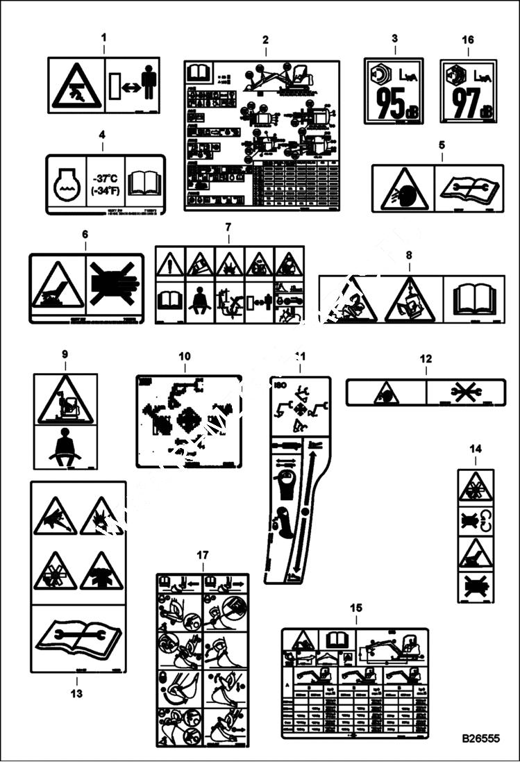 Схема запчастей Bobcat 328 - DECALS (ESA No-text) ACCESSORIES & OPTIONS
