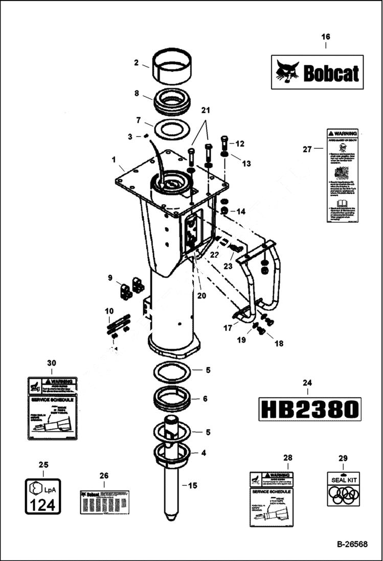 Схема запчастей Bobcat BREAKERS - BREAKER (Main Frame & Attaching Parts) (HB2380 A5T6) Loader