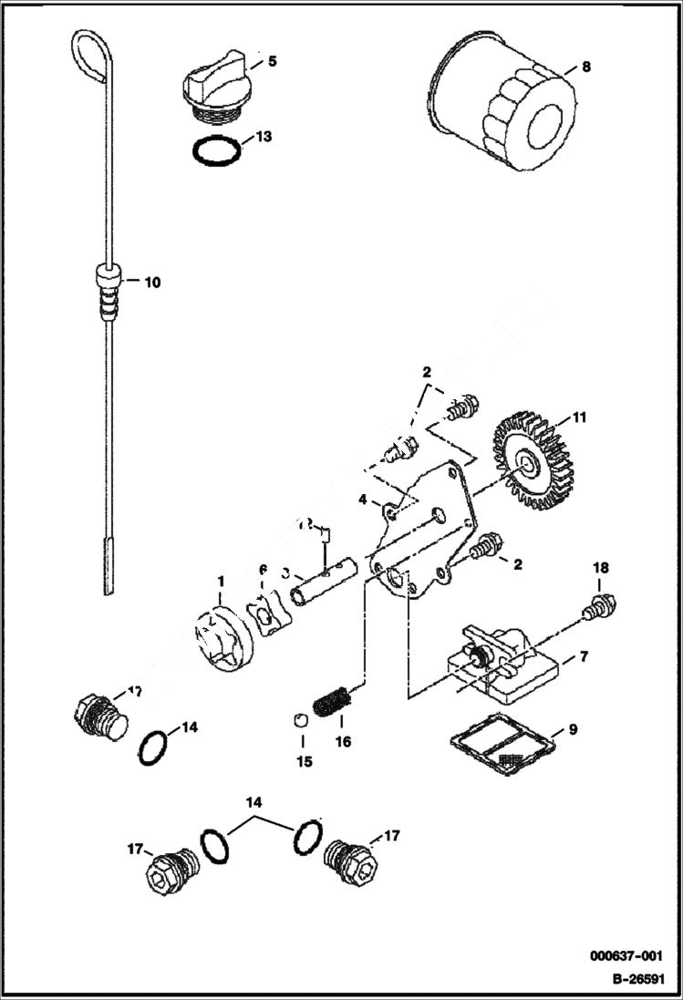 Схема запчастей Bobcat 2200 - OIL AND LUBRICATION COMPONENTS KAWASAKI ENGINE POWER UNIT