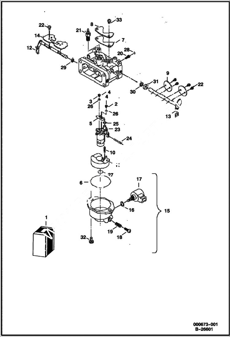 Схема запчастей Bobcat 2200 - CARBURETOR ASSEMBLY KAWASAKI ENGINE POWER UNIT
