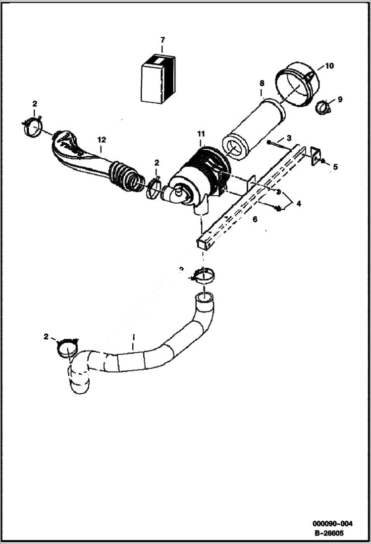 Схема запчастей Bobcat 2200 - INTAKE DUCT AND AIR BOX KAWASAKI ENGINE POWER UNIT
