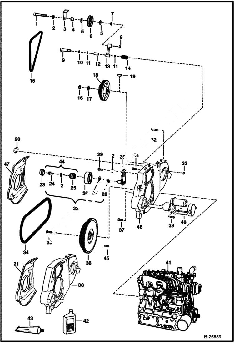 Схема запчастей Bobcat 700s - ENGINE & ATTACHING PARTS (Belt Drive System - W/Fixed Idler) POWER UNIT