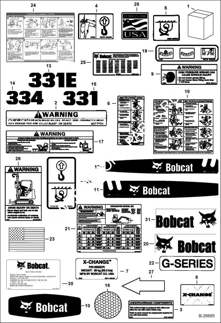 Схема запчастей Bobcat 334 - DECALS (Outside) ACCESSORIES & OPTIONS