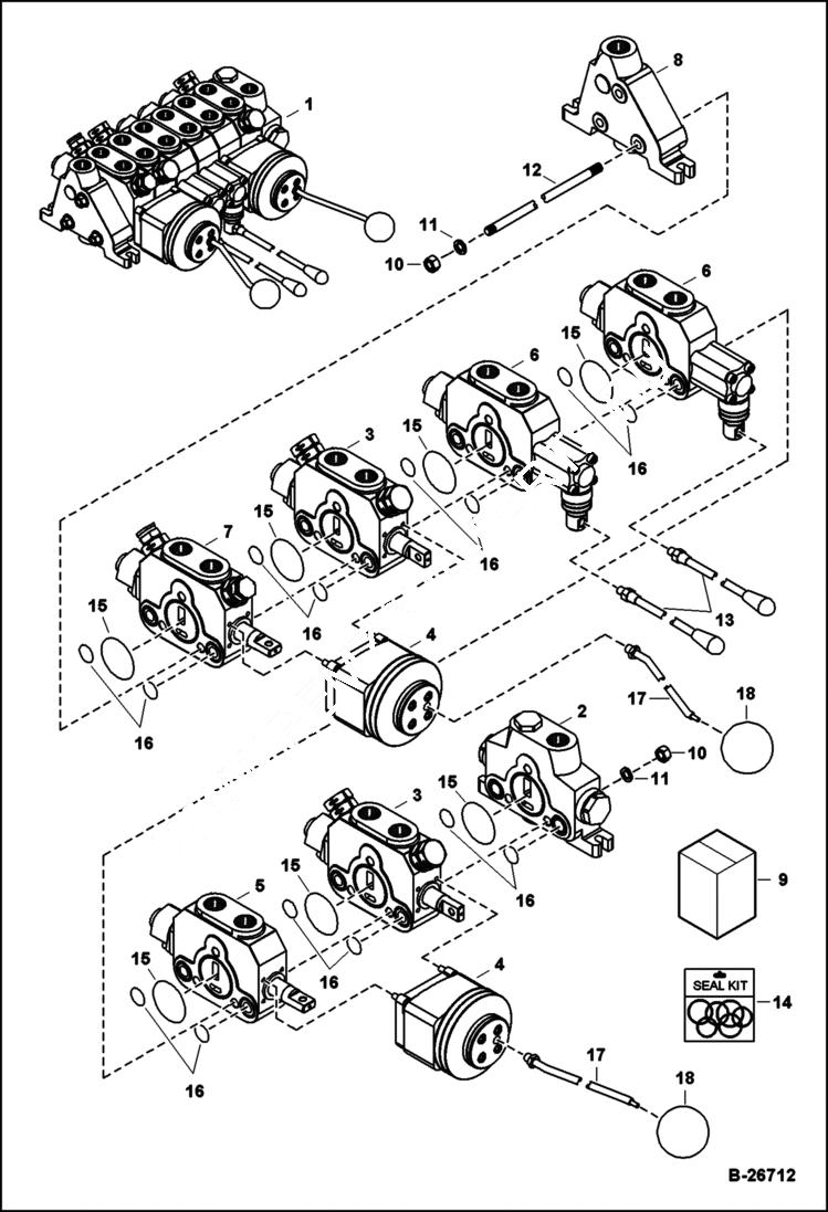 Схема запчастей Bobcat B200 - HYDRAULIC CIRCUITRY (Center Mount Valve Assy) HYDRAULIC SYSTEM