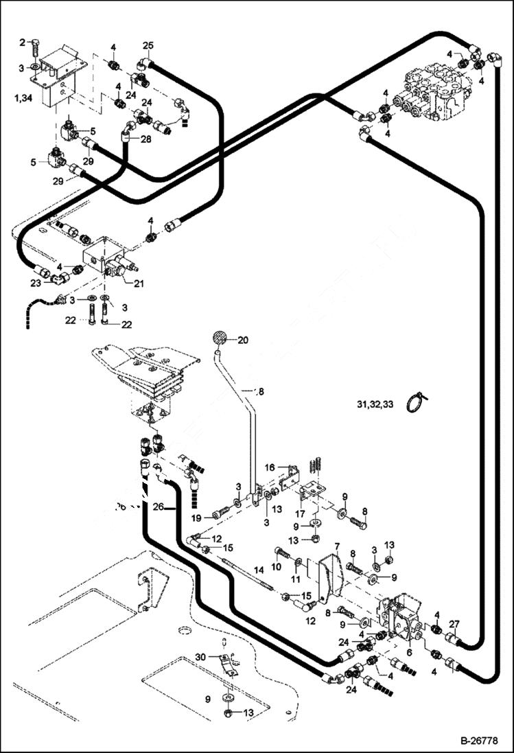 Схема запчастей Bobcat 442 - HYDRAULIC INSTALLATION Pilot Control Dozer Blade, Articulation HYDRAULIC SYSTEM