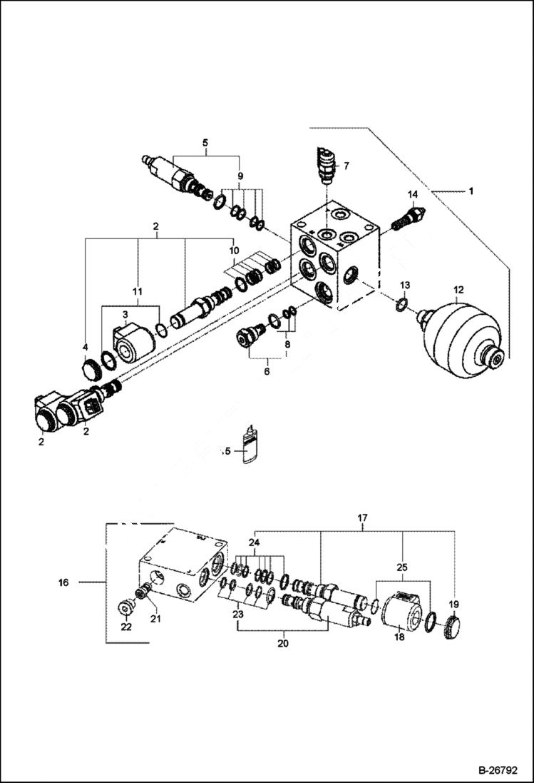 Схема запчастей Bobcat 442 - PILOT-OPERATED VALVE So-Block HYDRAULIC SYSTEM