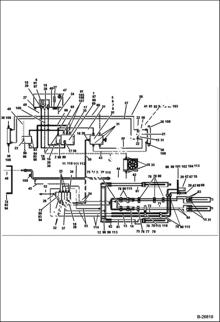 Схема запчастей Bobcat BL575 - HYDRAULIC CIRCUITRY (BL570) 5706 11024 & Below (BL575) 5720 11006 & Below HYDRAULIC SYSTEM
