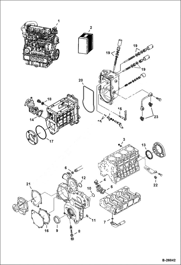 Схема запчастей Bobcat S-Series - ENGINE & LOWER GASKET KIT (S/N 5260, 5261, 5258 & 5259) (V3300 DI T Kubota) (Tier II) POWER UNIT