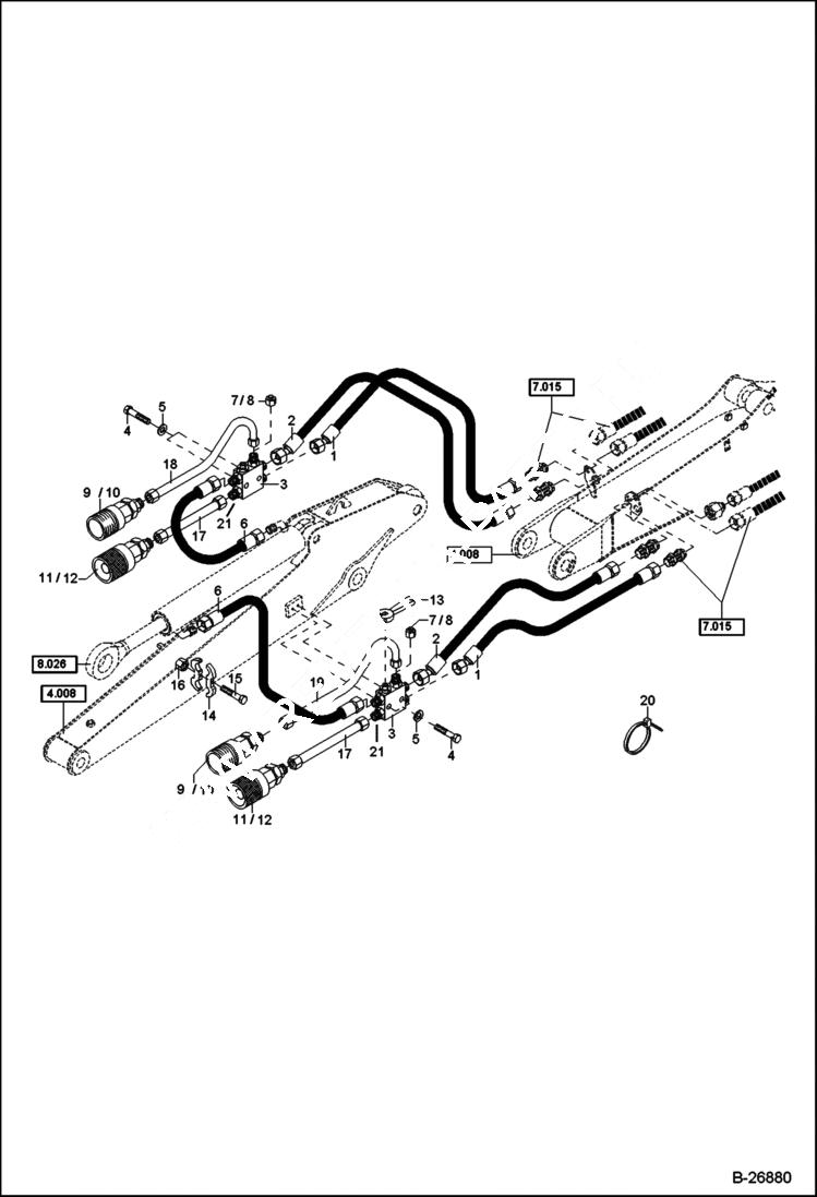 Схема запчастей Bobcat 442 - HYDRAULIC INSTALLATION Dipper Arm, Mono 2000mm HYDRAULIC SYSTEM