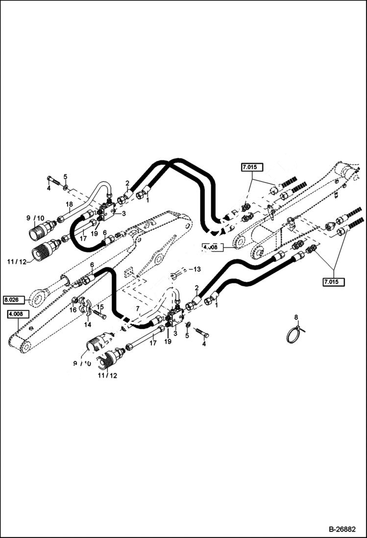 Схема запчастей Bobcat 442 - HYDRAULIC INSTALLATION Dipper Arm, Mono 2200mm HYDRAULIC SYSTEM
