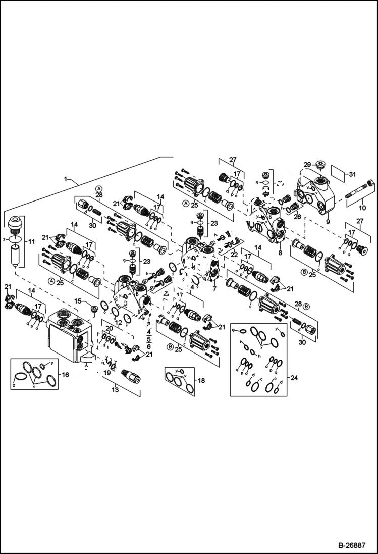 Схема запчастей Bobcat 442 - VALVE BANK HYDRAULIC SYSTEM