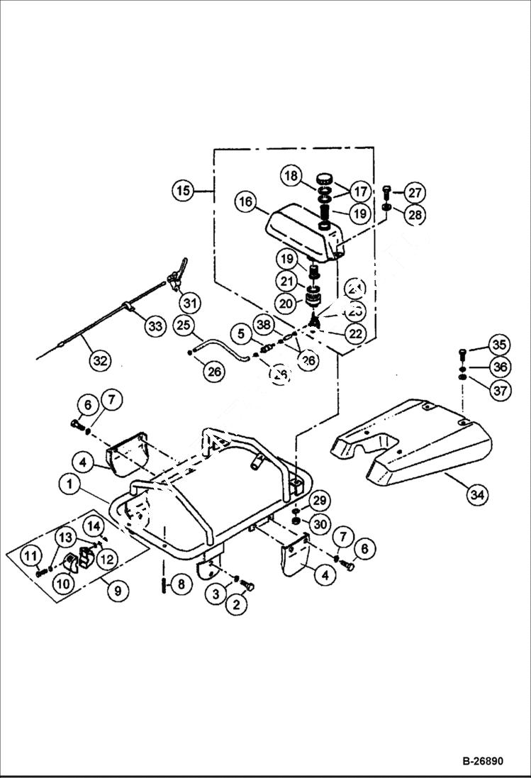 Схема запчастей Bobcat UPRIGHT RAMMER - HANDLE SECTION MAIN FRAME