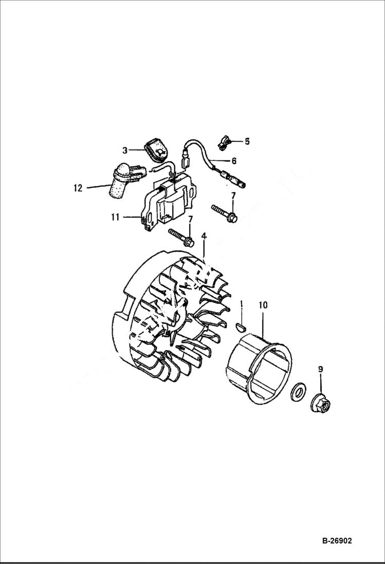 Схема запчастей Bobcat UPRIGHT RAMMER - HONDA ENGINE (Flywheel) POWER UNIT