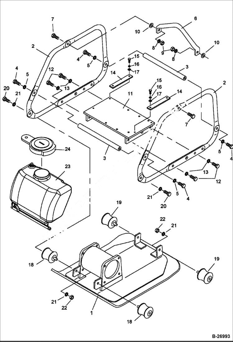 Схема запчастей Bobcat VIBRATORY PLATE COMPACTOR - MAIN FRAME (Vibration, Guard & Water Tank) MAIN FRAME