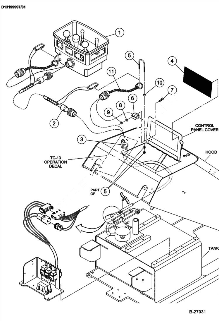 Схема запчастей Bobcat BCT13 - UMBILICAL CORD JOYSTICK (S/N 491511074-11079) (Optional) ELECTRICAL SYSTEM