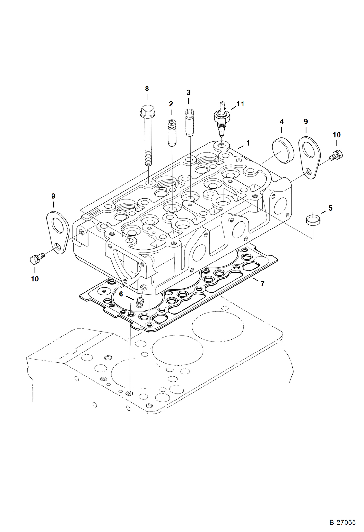 Схема запчастей Bobcat 320 - CYLINDER HEAD (Kubota - D722-E3B-BC-5) (Tier IV Replacement) REPLACEMENT ENGINE