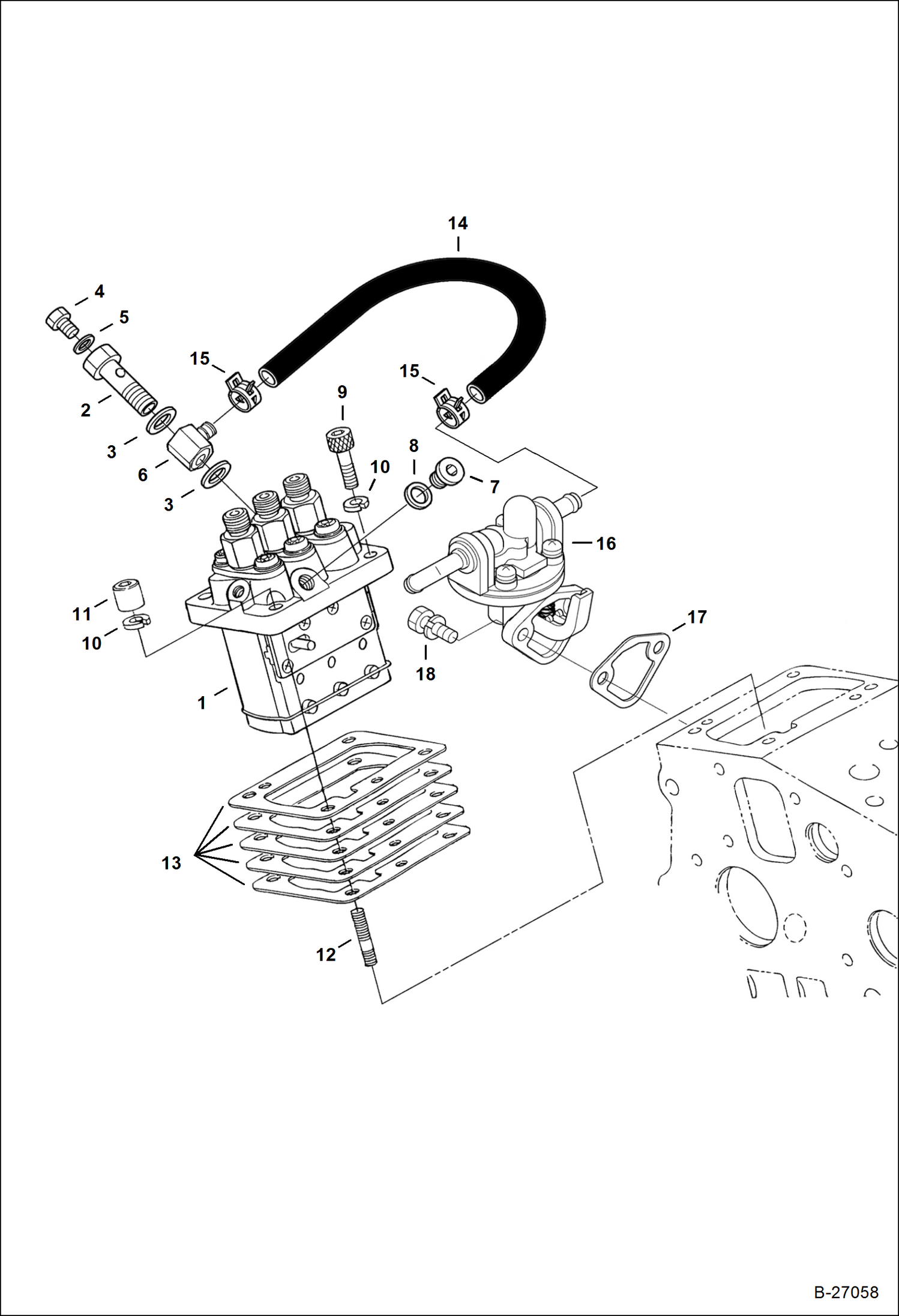 Схема запчастей Bobcat 320 - FUEL & INJECTION PUMP (Kubota - D722-E3B-BC-5) (Tier IV Replacement) REPLACEMENT ENGINE