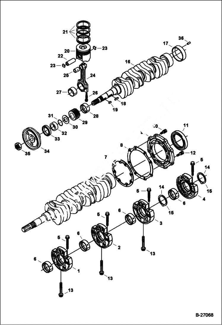Схема запчастей Bobcat S-Series - PISTON & CRANKSHAFT POWER UNIT