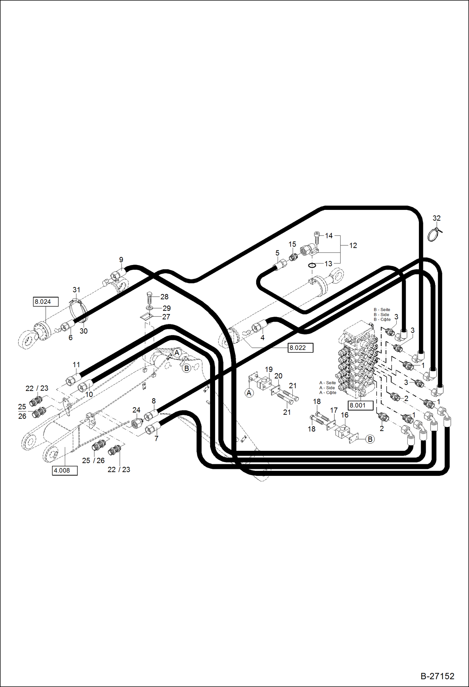 Схема запчастей Bobcat 442 - HYDRAULIC INSTALLATION Boom Mono HYDRAULIC SYSTEM