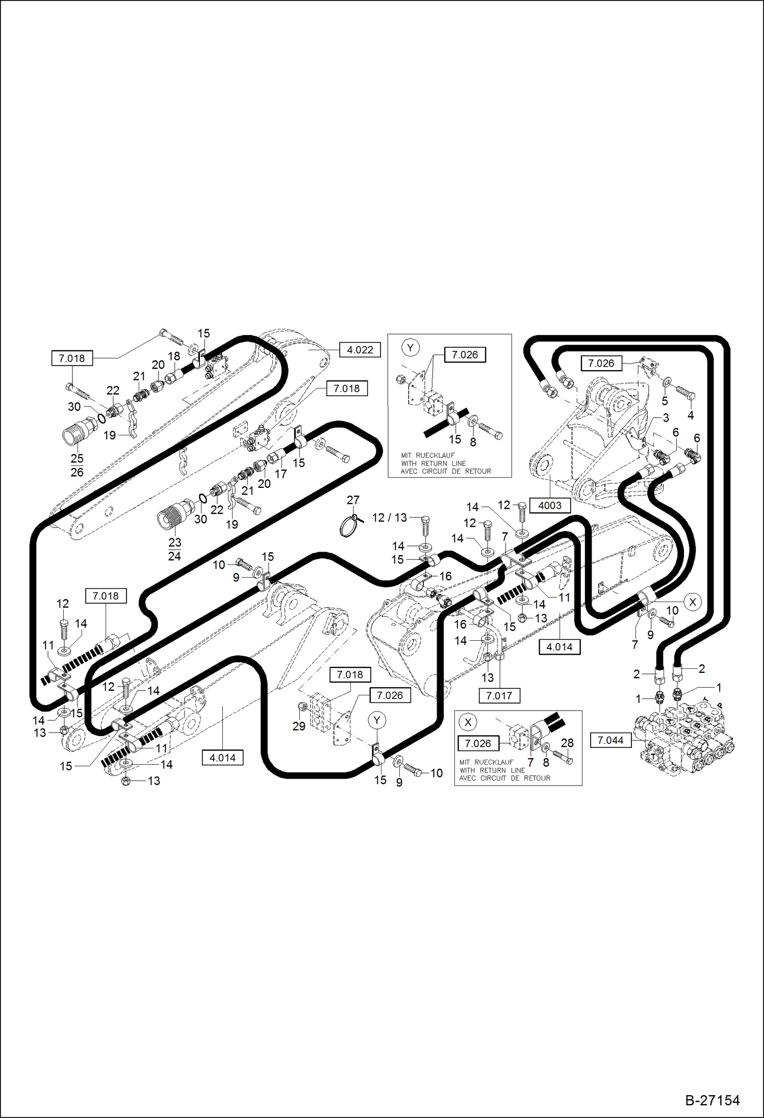 Схема запчастей Bobcat 442 - HYDRAULIC INSTALLATION Additional Circuit Circular HYDRAULIC SYSTEM