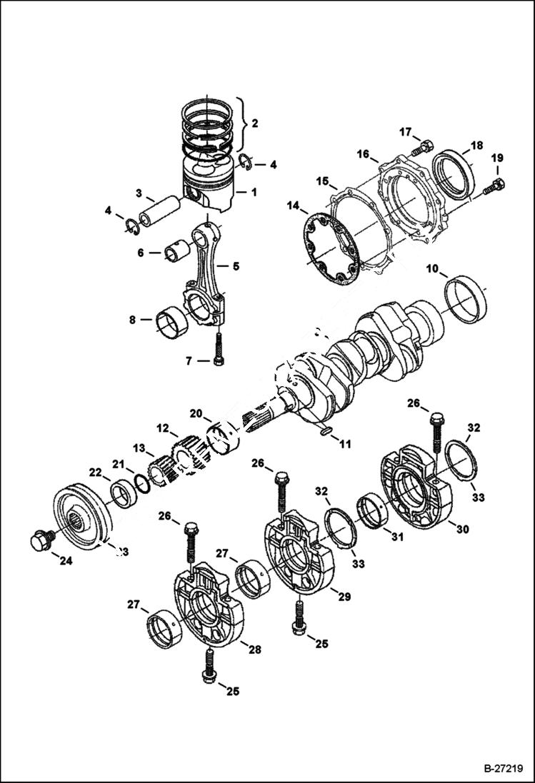 Схема запчастей Bobcat E26 - PISTON & CRANKSHAFT POWER UNIT