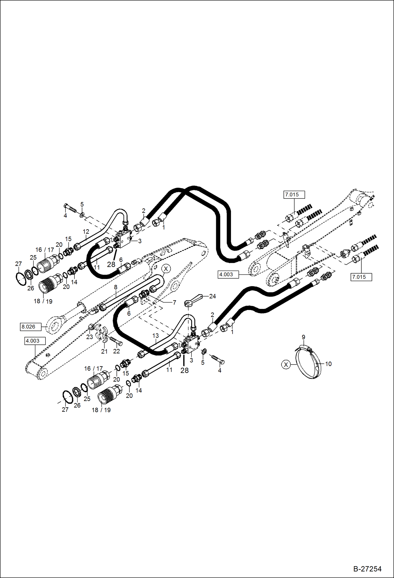 Схема запчастей Bobcat 442 - HYDRAULIC INSTALLATION Dipper Arm Mono HYDRAULIC SYSTEM