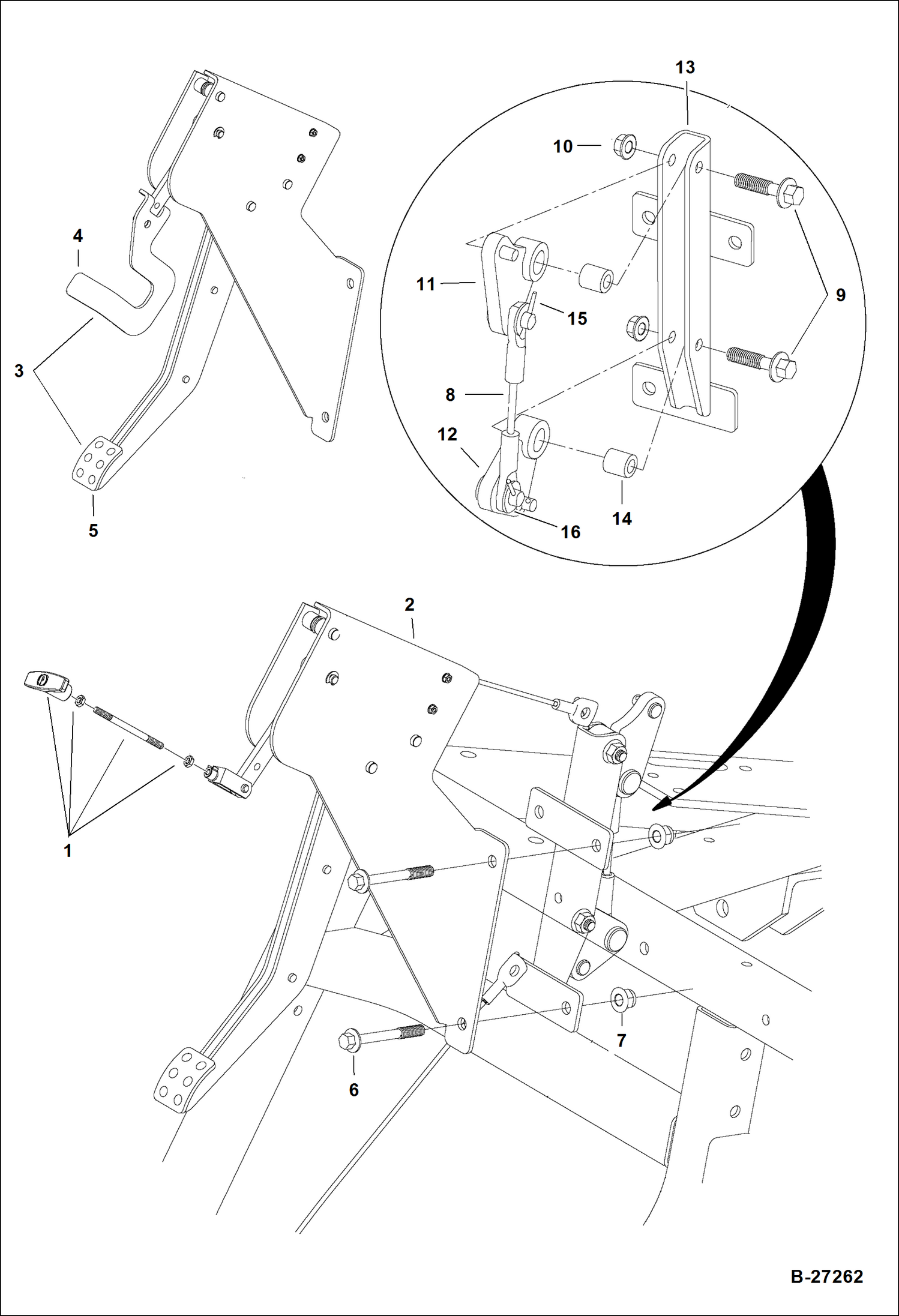 Схема запчастей Bobcat 2200 - PARK BRAKE PEDAL (With Bellcrank System) CHASSIS
