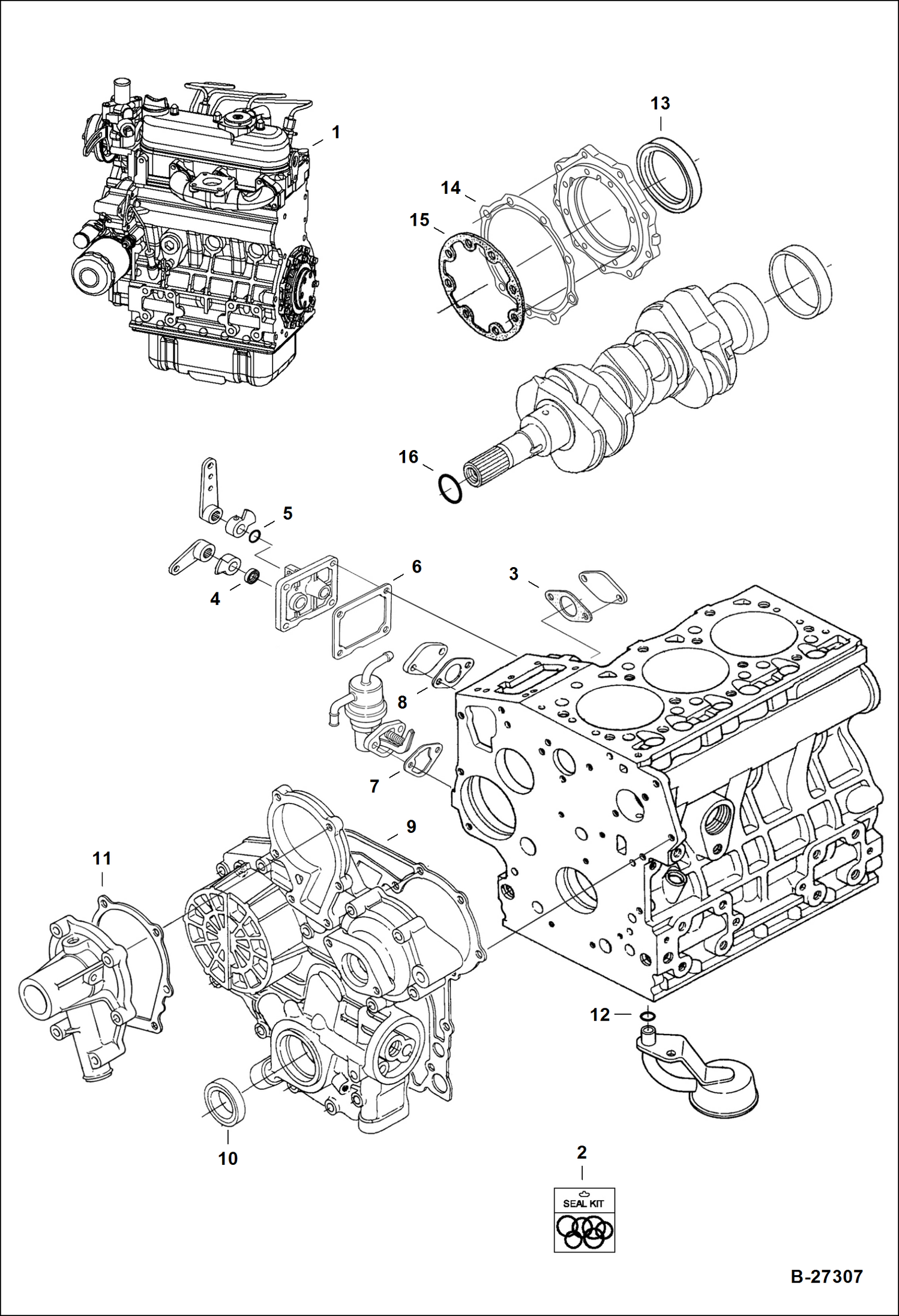 Схема запчастей Bobcat 400s - ENGINE & LOWER GASKET KIT (Kubota - D1005-E3B-BC-3)(Tier IV Replacement) REPLACEMENT ENGINE