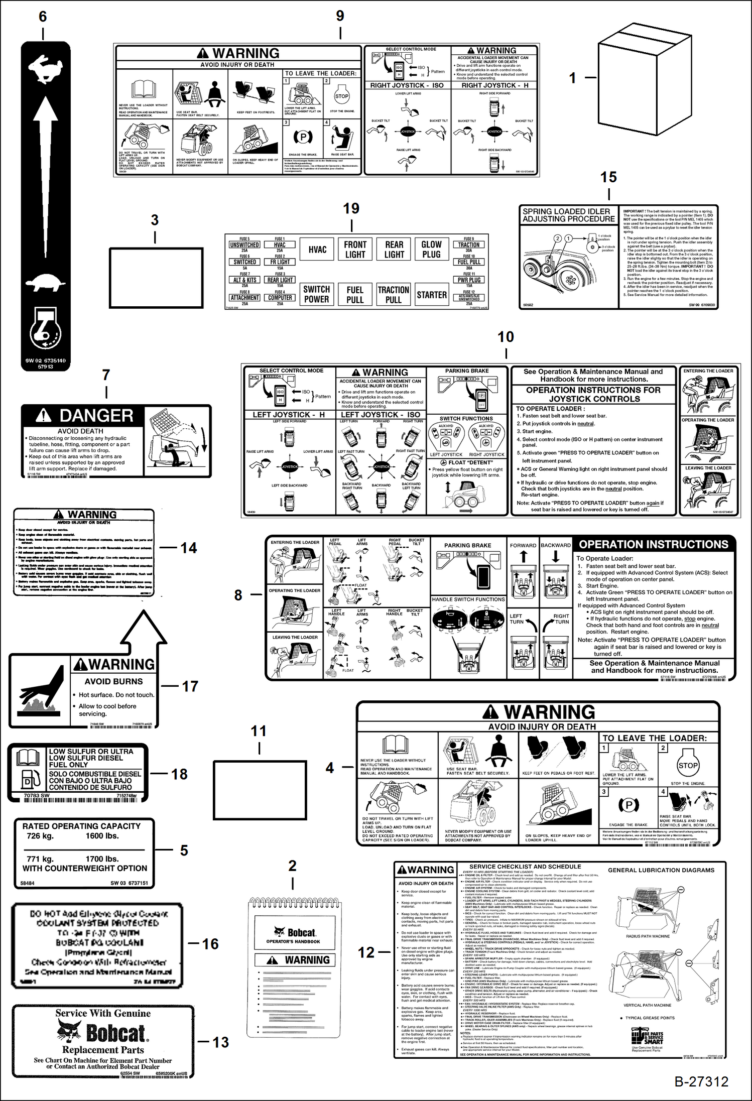Схема запчастей Bobcat S-Series - DECALS (Inside) ACCESSORIES & OPTIONS
