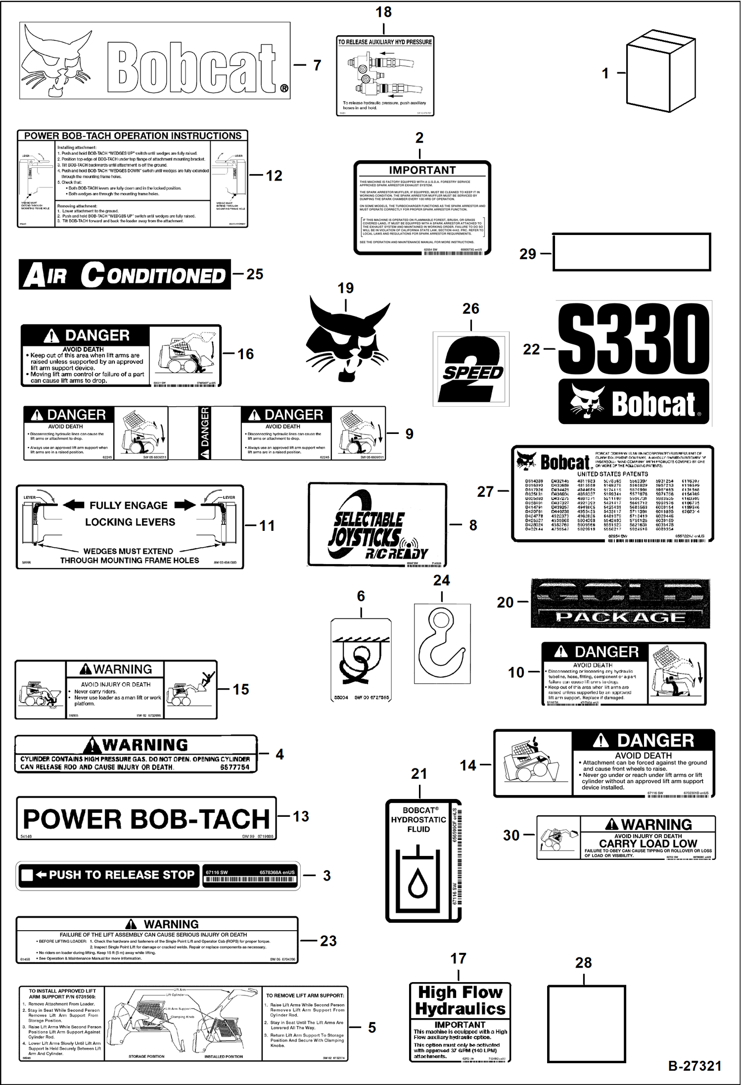 Схема запчастей Bobcat S-Series - DECALS (Outside) ACCESSORIES & OPTIONS
