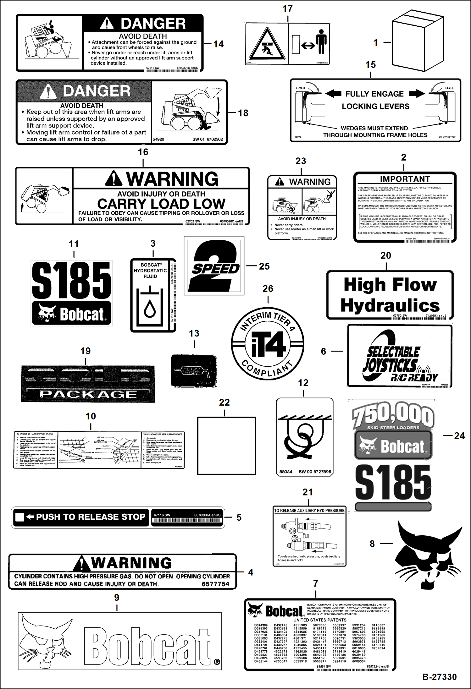 Схема запчастей Bobcat S-Series - DECALS (Outside) ACCESSORIES & OPTIONS