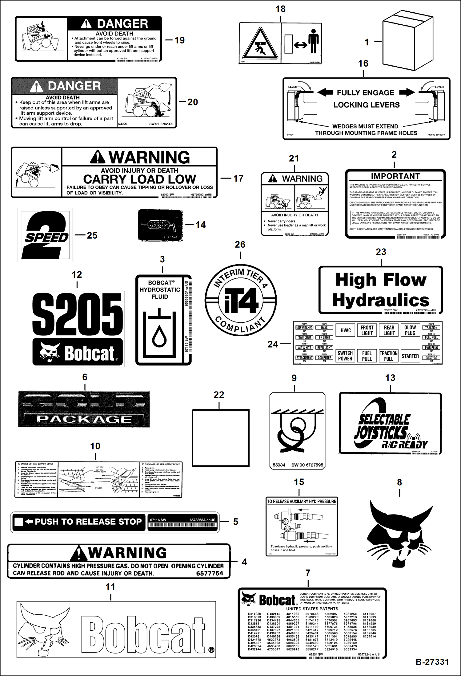 Схема запчастей Bobcat S-Series - DECALS (Outside) ACCESSORIES & OPTIONS