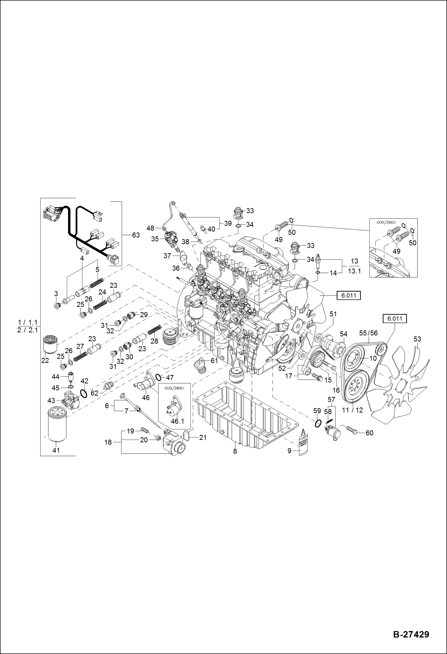 Схема запчастей Bobcat ZX75 - ENGINE PARTS - PART 1 S/N XXXX/2613 & Abv POWER UNIT