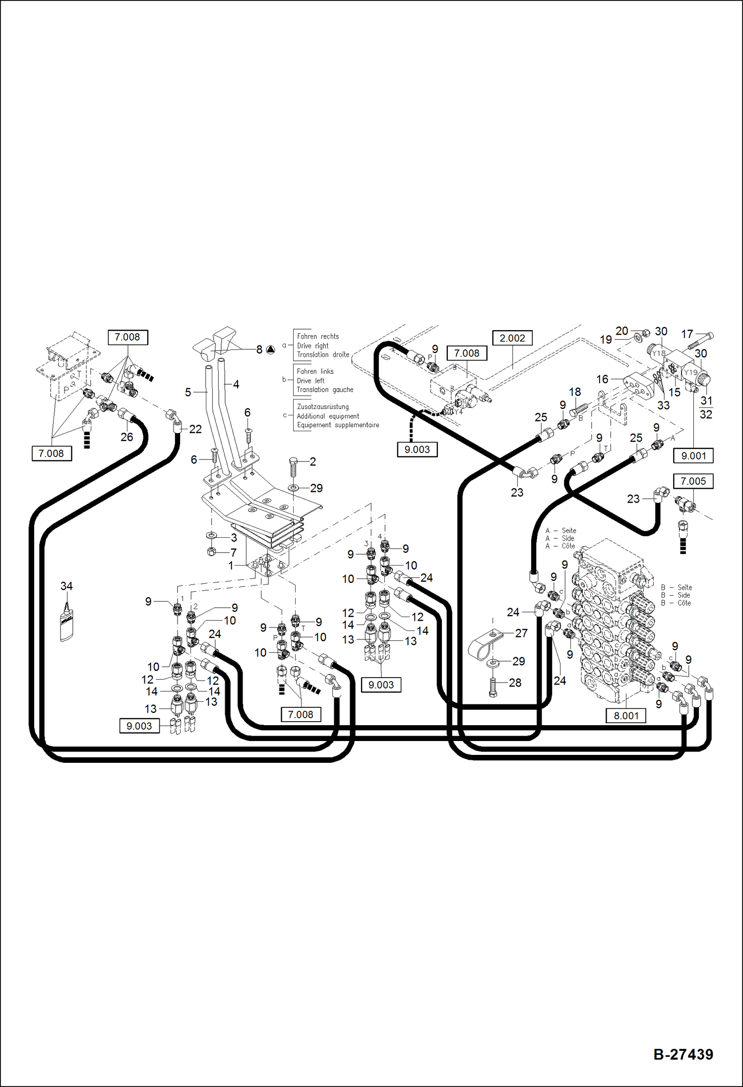 Схема запчастей Bobcat ZX75 - HYDRAULIC INSTALLATION - PILOT CONTROL Travel & Additional Outlet S/N XXXX/2842 & Abv HYDRAULIC SYSTEM