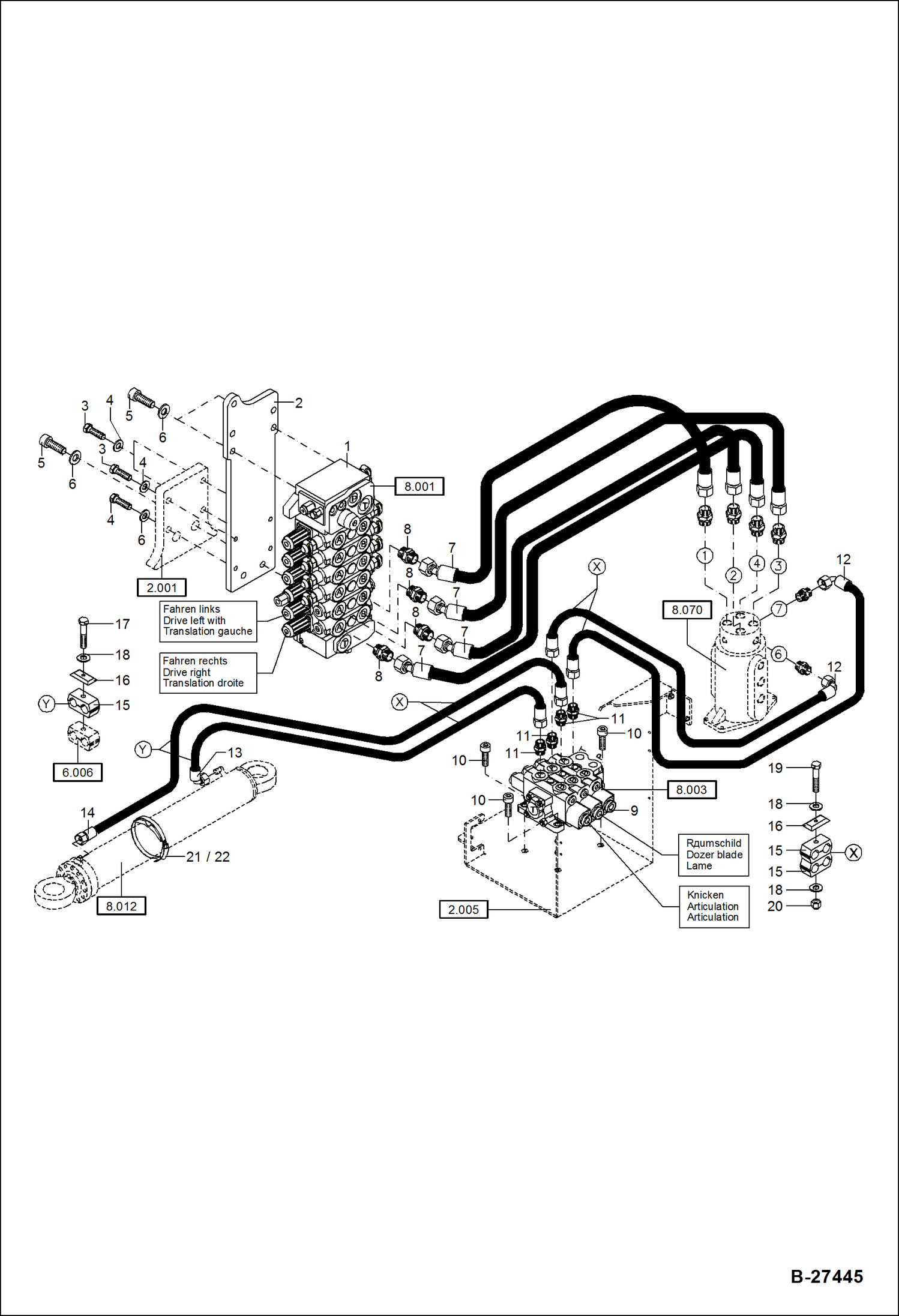 Схема запчастей Bobcat ZX75 - HYDRAULIC INSTALLATION - ARTICULATION & DRIVE HYDRAULIC SYSTEM