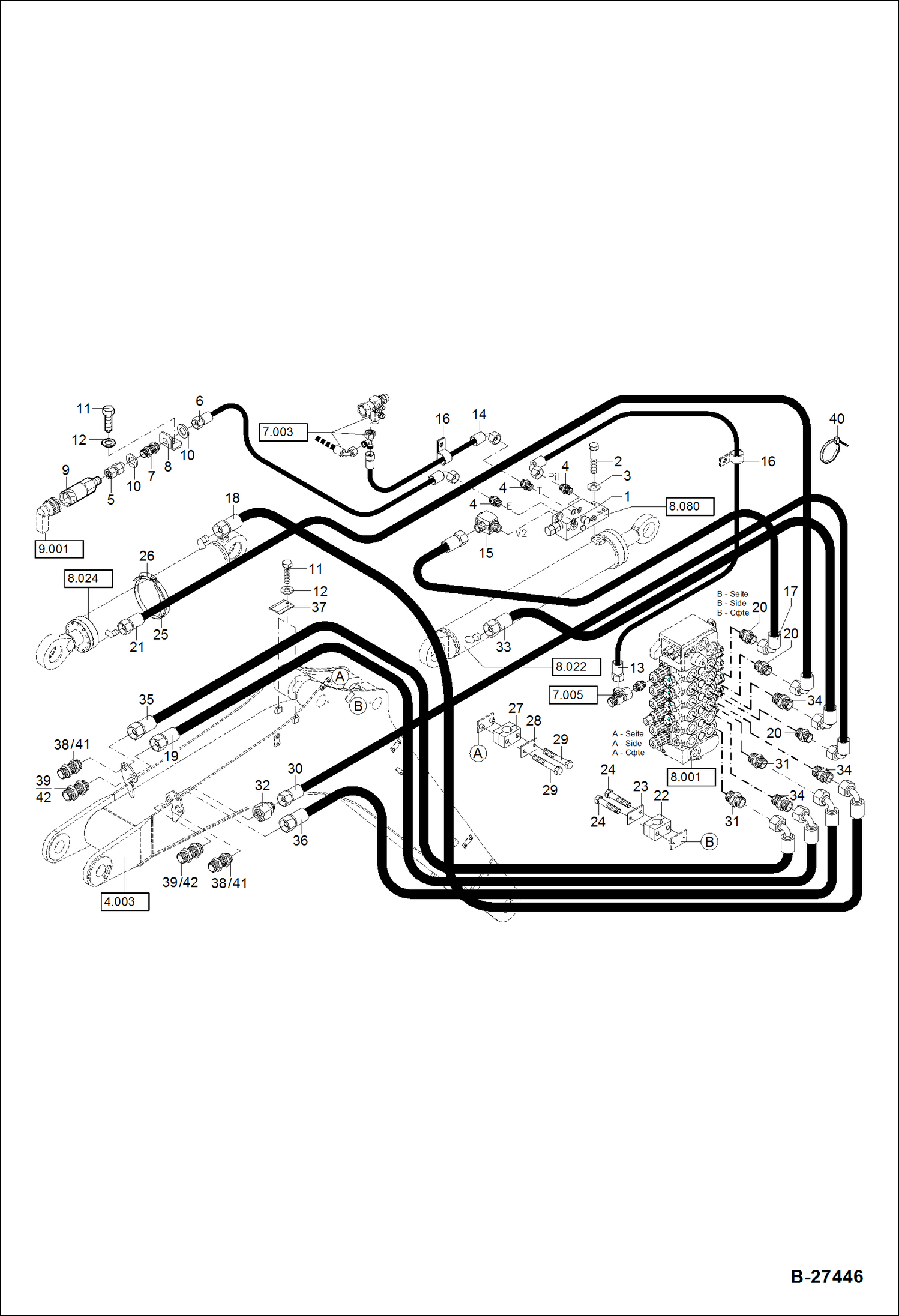 Схема запчастей Bobcat ZX75 - HYDRAULIC INSTALLATION - BOOM - MONO HYDRAULIC SYSTEM