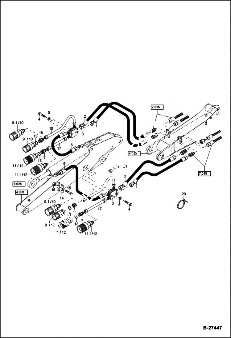 Схема запчастей Bobcat ZX75 - HYDRAULIC INSTALLATION -DIPPER ARM - MONO HYDRAULIC SYSTEM